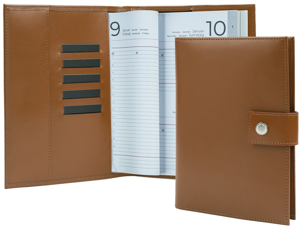 Buchkalender (auswechselbar) DIN A5 für 2026, Cambridge Top Grain Leder, hellbraun